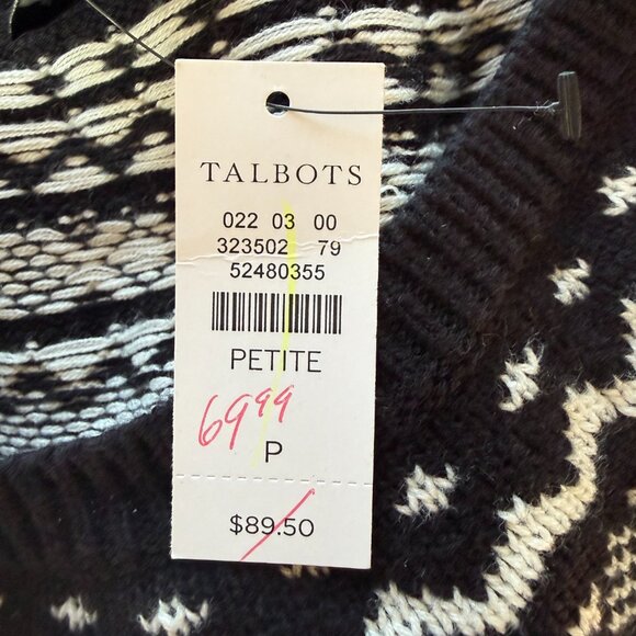 Talbots black and white Fair Isle crewneck pullover long sleeve sweater size PS - Picture 7 of 8